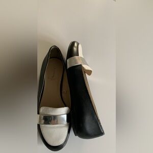 J. Crew Two-Tone Leather Loafers with Metallic Band